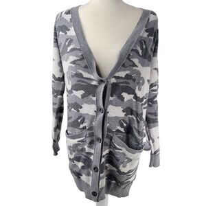 Lucky Brand Womens Camouflage Button Front Tunic Cardigan Sweater Gray Size XS